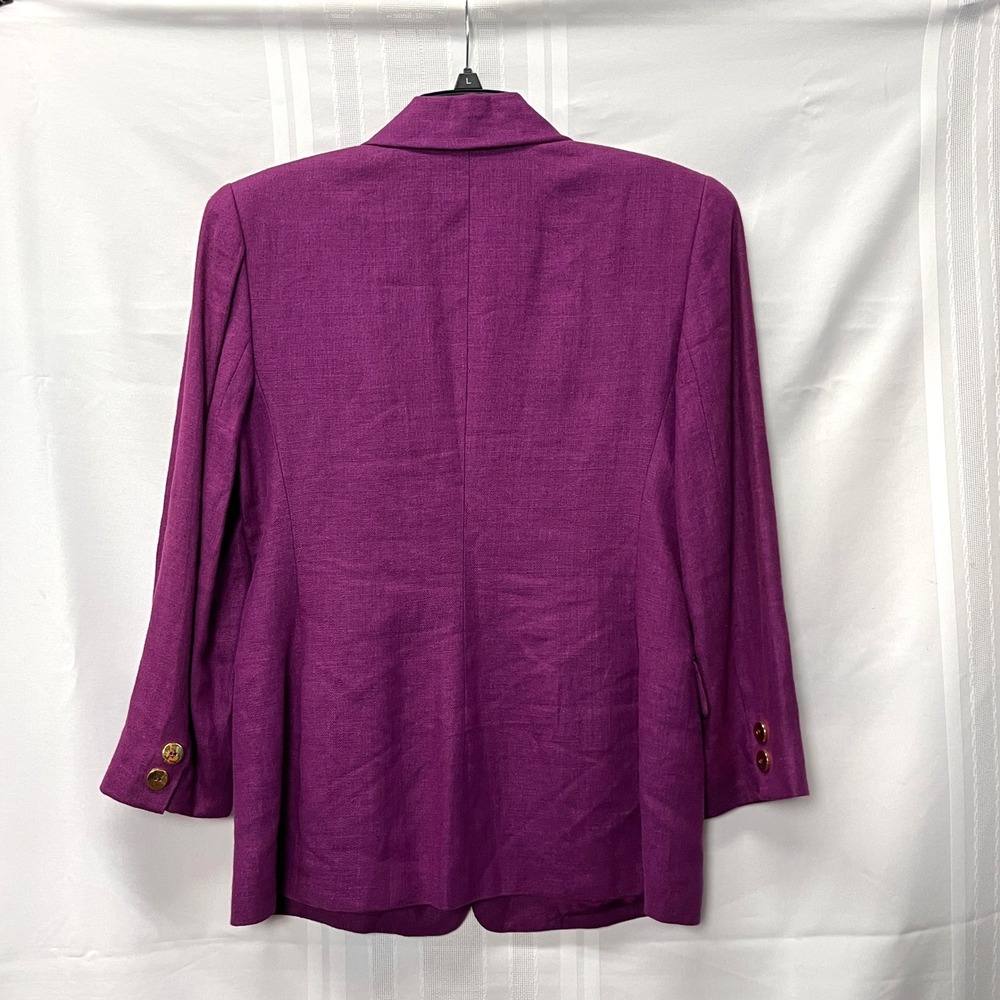 Ellen Tracy Magenta Purple Linen Blazer Jacket Women L Preppy Tailored Career - Picture 2 of 11